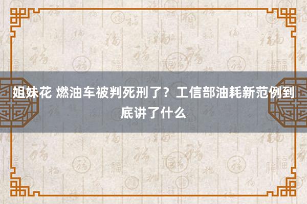 姐妹花 燃油车被判死刑了？工信部油耗新范例到底讲了什么