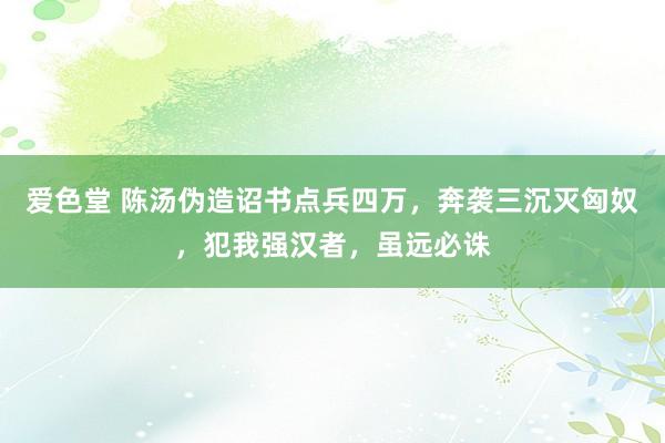 爱色堂 陈汤伪造诏书点兵四万，奔袭三沉灭匈奴，犯我强汉者，虽远必诛