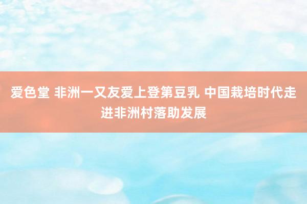 爱色堂 非洲一又友爱上登第豆乳 中国栽培时代走进非洲村落助发展