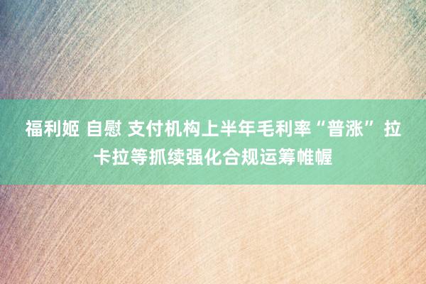 福利姬 自慰 支付机构上半年毛利率“普涨” 拉卡拉等抓续强化合规运筹帷幄