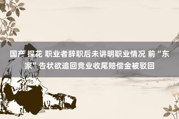 国产 探花 职业者辞职后未讲明职业情况 前“东家”告状欲追回竞业收尾赔偿金被驳回