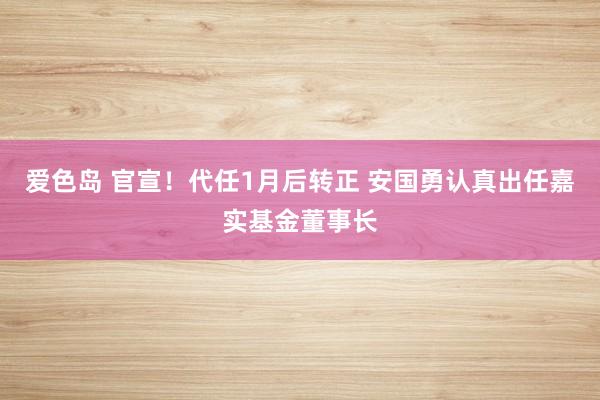 爱色岛 官宣！代任1月后转正 安国勇认真出任嘉实基金董事长