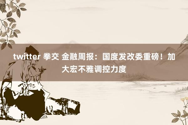 twitter 拳交 金融周报：国度发改委重磅！加大宏不雅调控力度