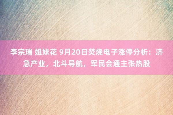 李宗瑞 姐妹花 9月20日焚烧电子涨停分析：济急产业，北斗导航，军民会通主张热股