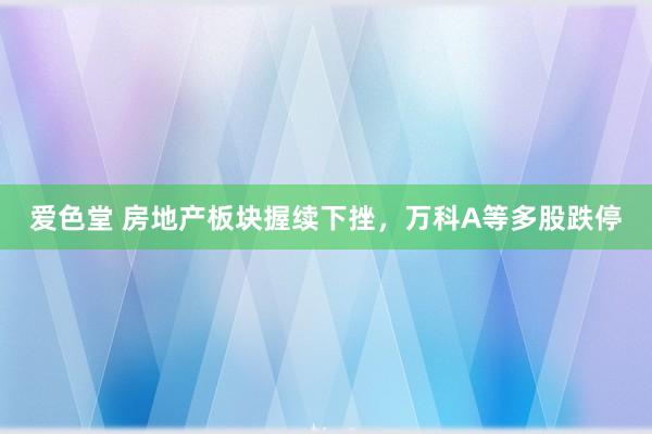 爱色堂 房地产板块握续下挫，万科A等多股跌停