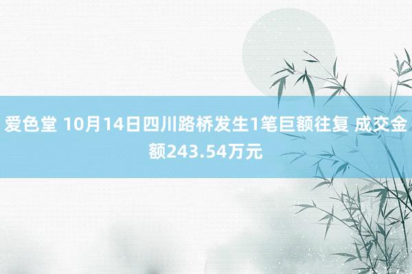 爱色堂 10月14日四川路桥发生1笔巨额往复 成交金额243.54万元