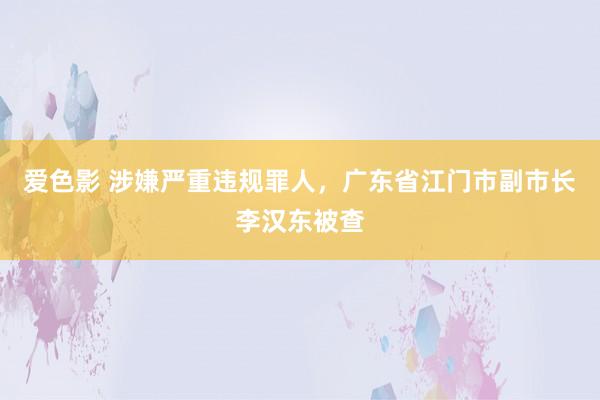 爱色影 涉嫌严重违规罪人，广东省江门市副市长李汉东被查