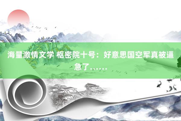 海量激情文学 枢密院十号：好意思国空军真被逼急了……