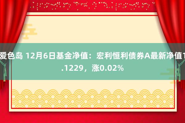 爱色岛 12月6日基金净值：宏利恒利债券A最新净值1.1229，涨0.02%