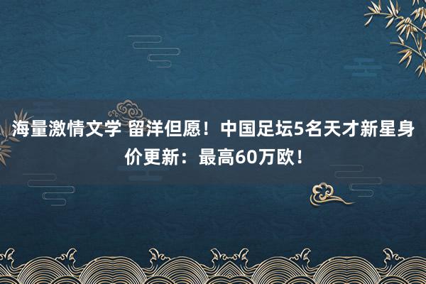 海量激情文学 留洋但愿！中国足坛5名天才新星身价更新：最高60万欧！