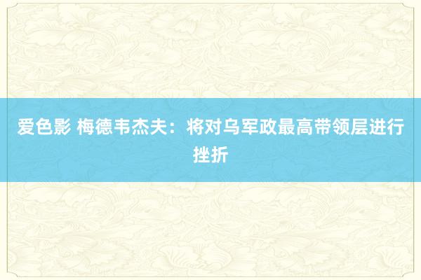 爱色影 梅德韦杰夫：将对乌军政最高带领层进行挫折