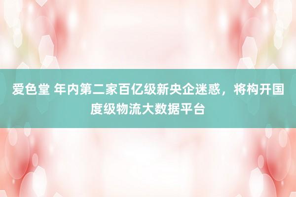 爱色堂 年内第二家百亿级新央企迷惑，将构开国度级物流大数据平台