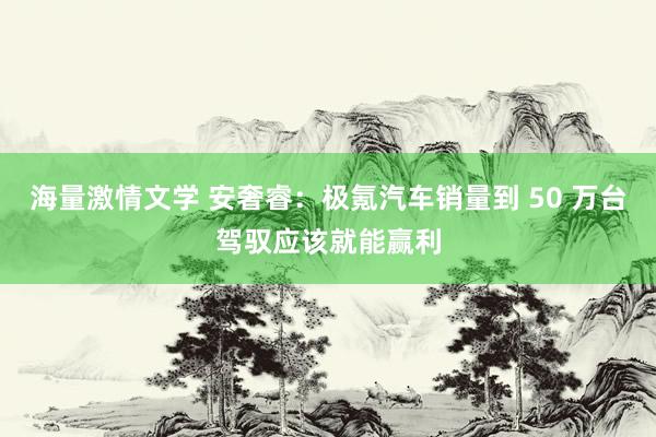 海量激情文学 安奢睿：极氪汽车销量到 50 万台驾驭应该就能赢利