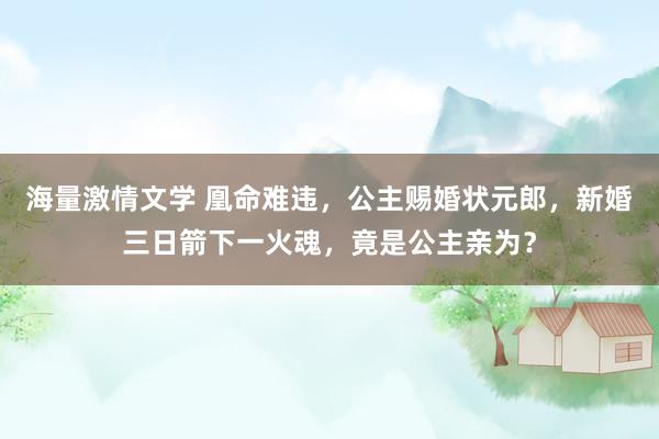 海量激情文学 凰命难违，公主赐婚状元郎，新婚三日箭下一火魂，竟是公主亲为？