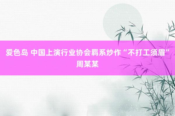 爱色岛 中国上演行业协会羁系炒作“不打工须眉”周某某