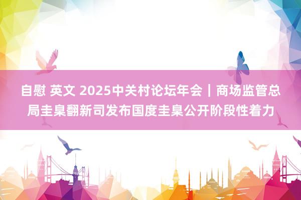 自慰 英文 2025中关村论坛年会｜商场监管总局圭臬翻新司发布国度圭臬公开阶段性着力
