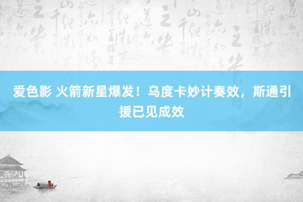 爱色影 火箭新星爆发！乌度卡妙计奏效，斯通引援已见成效