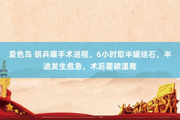 爱色岛 胡兵曝手术进程，6小时取半罐结石，半途发生危急，术后瞿颖温雅