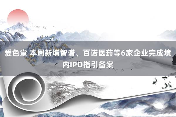爱色堂 本周新增智谱、百诺医药等6家企业完成境内IPO指引备案