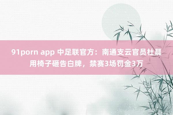 91porn app 中足联官方：南通支云官员杜晨用椅子砸告白牌，禁赛3场罚金3万